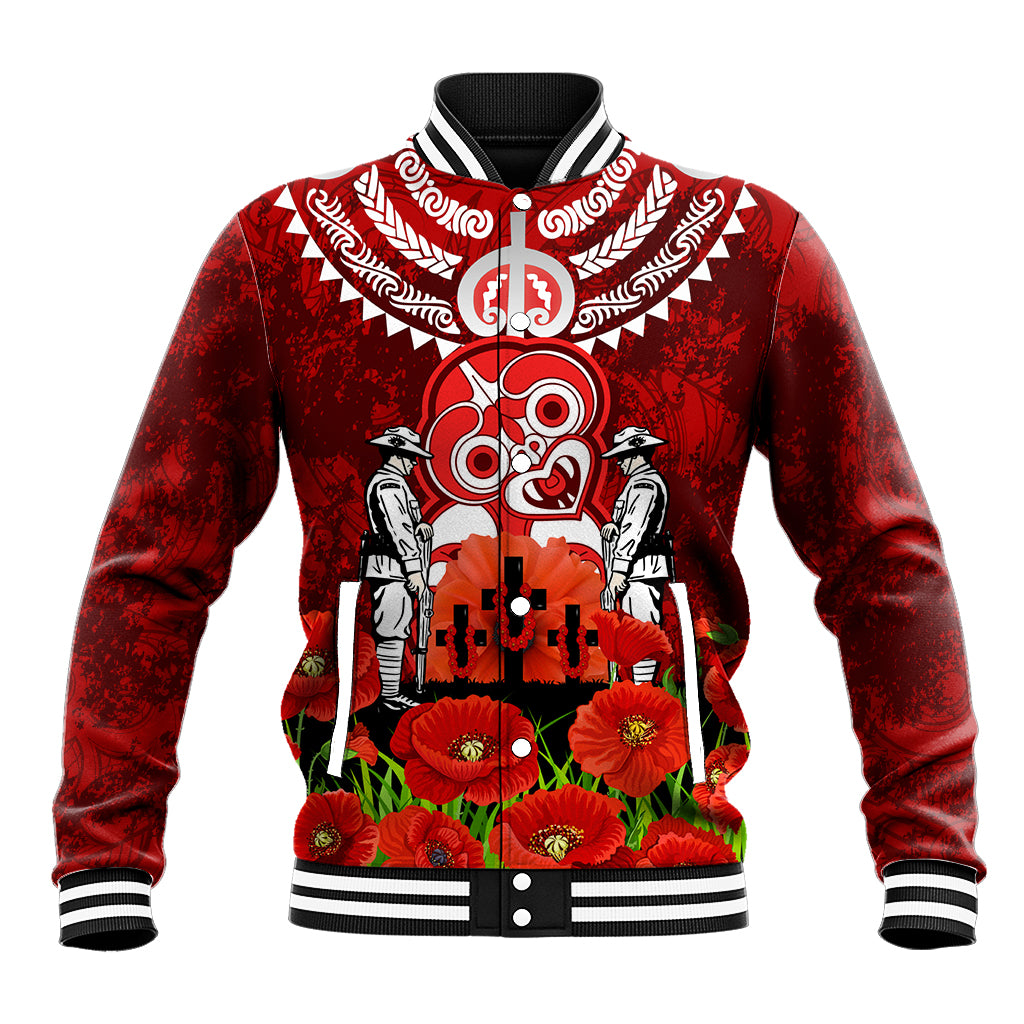 New Zealand ANZAC Waitangi Day Baseball Jacket Hei Tiki and Soldier LT03 Unisex Red - Polynesian Pride