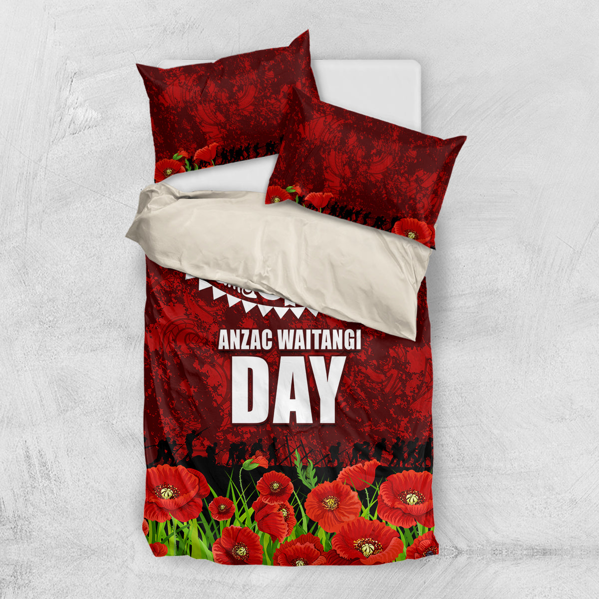 New Zealand ANZAC Waitangi Day Bedding Set Hei Tiki and Soldier LT03 US Twin 172cm x 218cm Red - Polynesian Pride