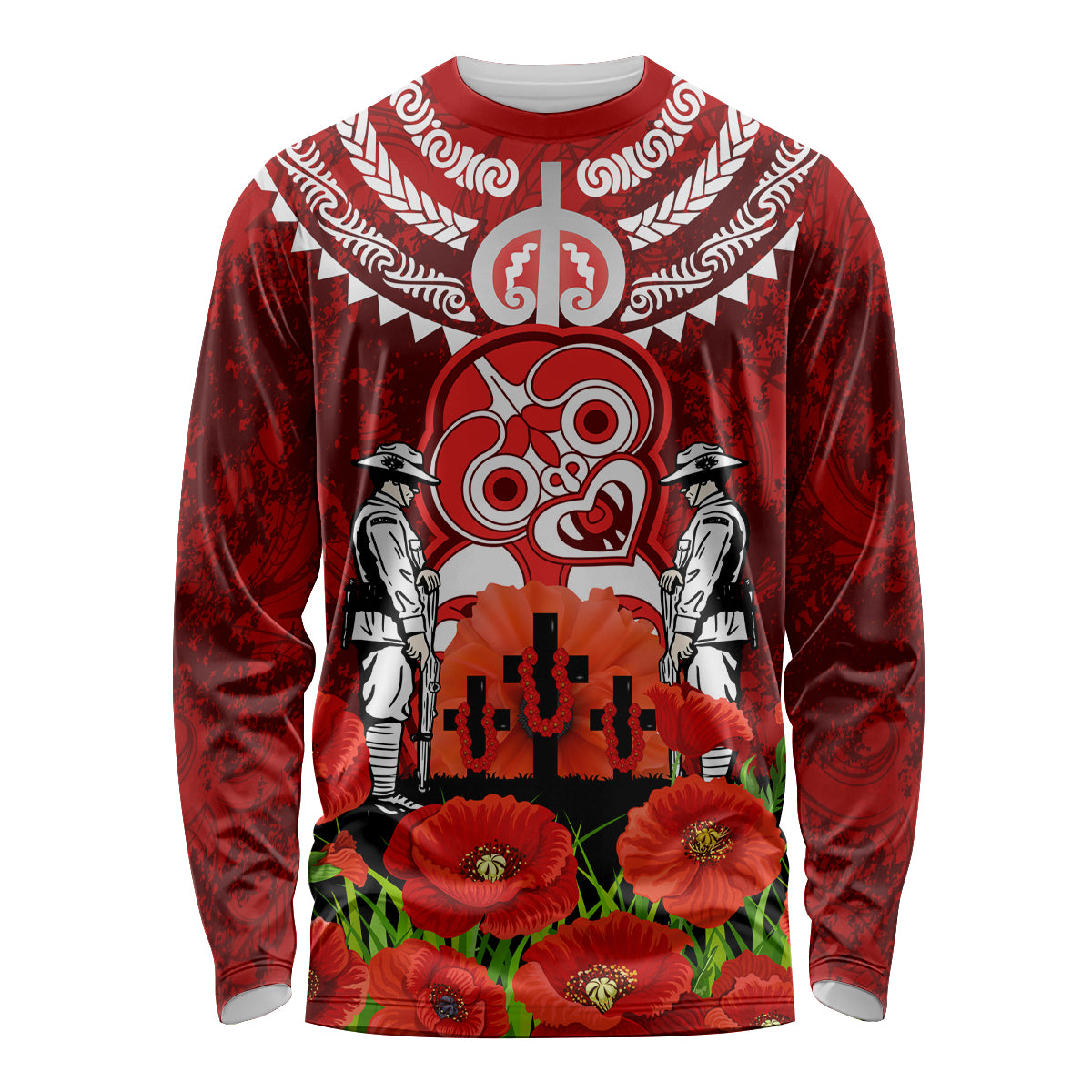 New Zealand ANZAC Waitangi Day Long Sleeve Shirt Hei Tiki and Soldier LT03 Unisex Red - Polynesian Pride