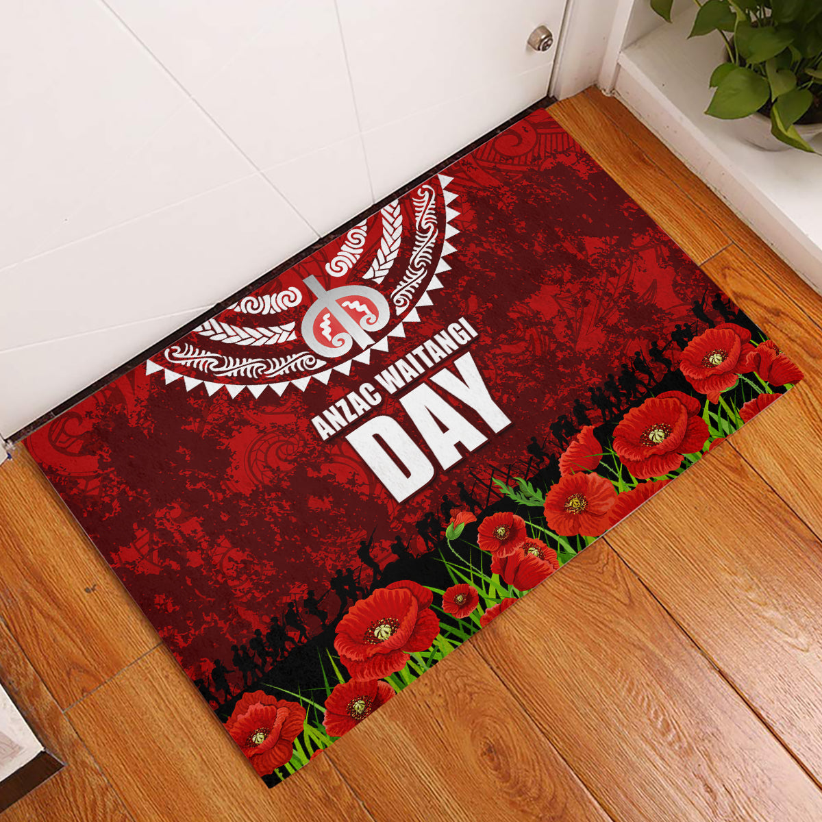 New Zealand ANZAC Waitangi Day Rubber Doormat Hei Tiki and Soldier LT03 Red - Polynesian Pride