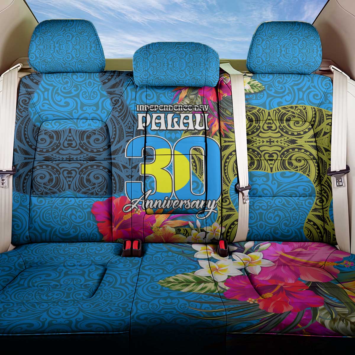 Palau Independence Day Back Car Seat Cover 1st October 30th Anniversary Polynesian Jungle Flower