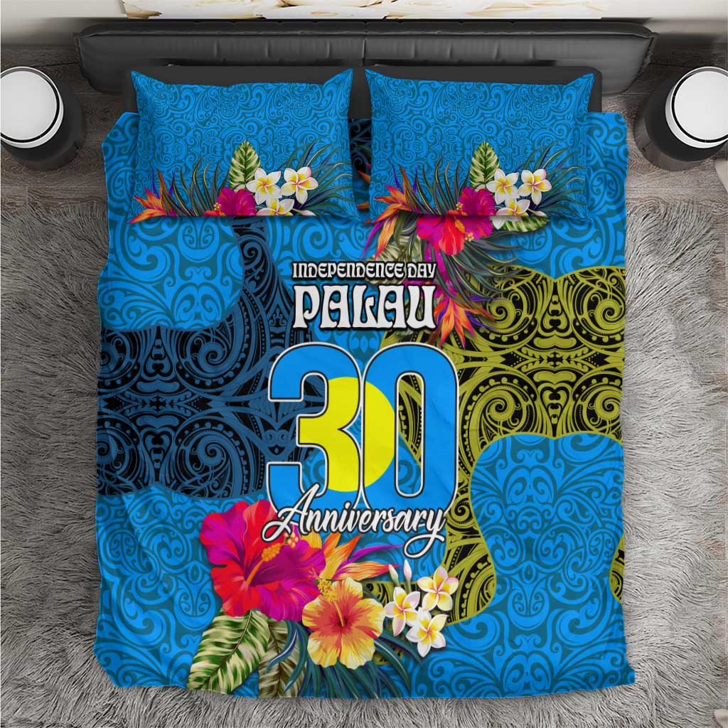 Palau Independence Day Bedding Set 1st October 30th Anniversary Polynesian Jungle Flower