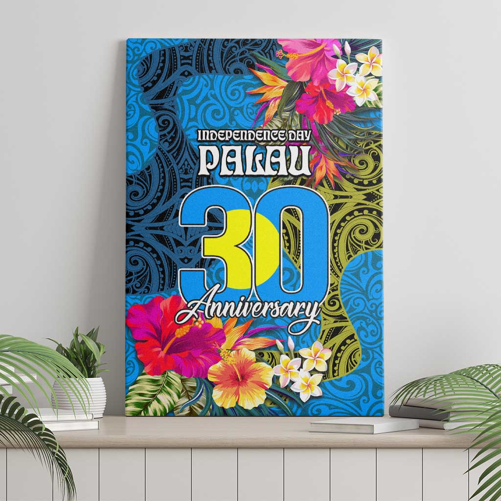 Palau Independence Day Canvas Wall Art 1st October 30th Anniversary Polynesian Jungle Flower