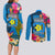 Palau Independence Day Couples Matching Long Sleeve Bodycon Dress and Long Sleeve Button Shirt 1st October 30th Anniversary Polynesian Jungle Flower