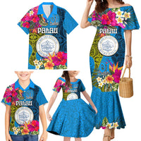 Palau Independence Day Family Matching Mermaid Dress and Hawaiian Shirt 1st October 30th Anniversary Polynesian Jungle Flower LT03 - Polynesian Pride