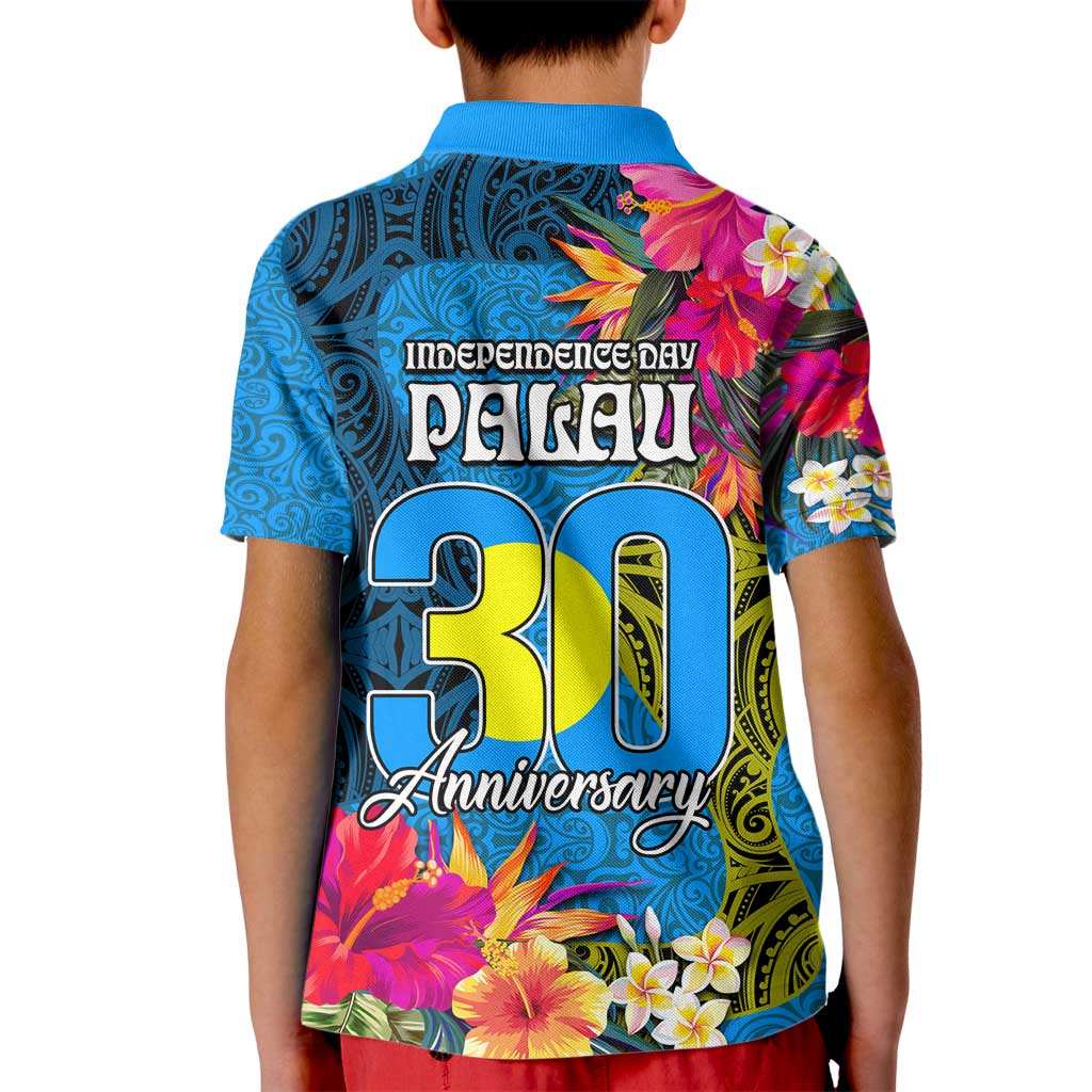Palau Independence Day Kid Polo Shirt 1st October 30th Anniversary Polynesian Jungle Flower LT03 - Polynesian Pride