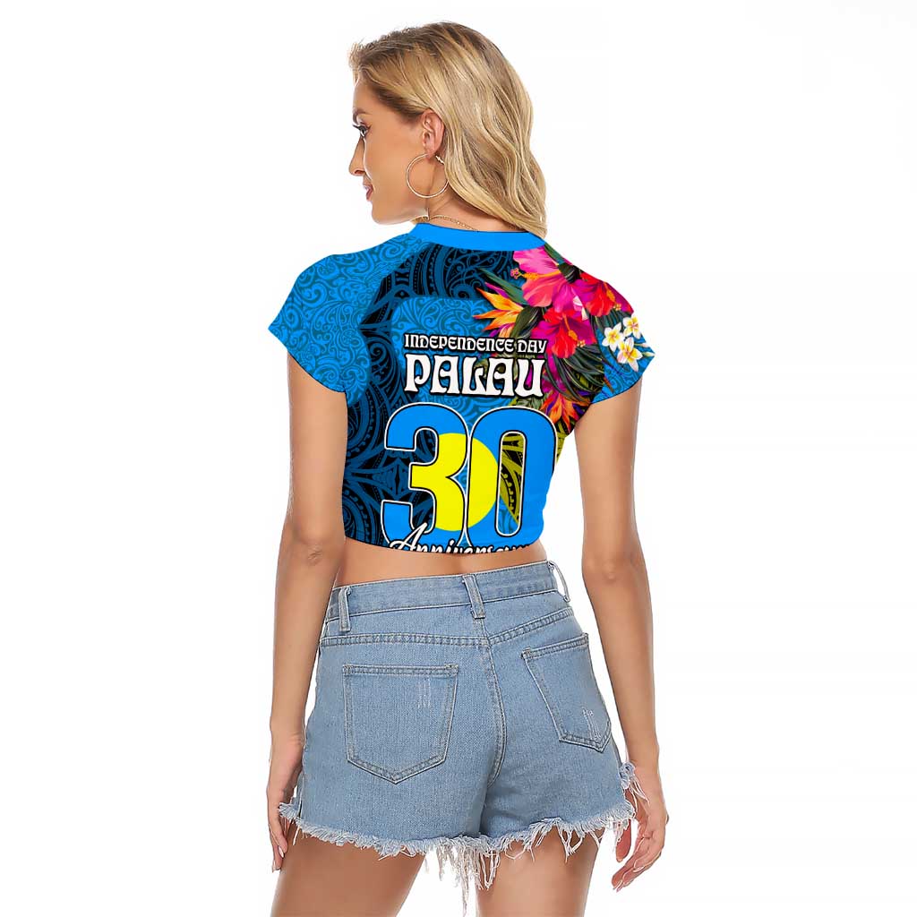 Palau Independence Day Raglan Cropped T Shirt 1st October 30th Anniversary Polynesian Jungle Flower LT03 - Polynesian Pride