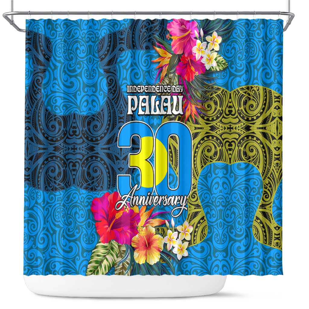 Palau Independence Day Shower Curtain 1st October 30th Anniversary Polynesian Jungle Flower