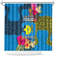 Palau Independence Day Shower Curtain 1st October 30th Anniversary Polynesian Jungle Flower LT03 Blue - Polynesian Pride