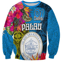 Palau Independence Day Sweatshirt 1st October 30th Anniversary Polynesian Jungle Flower LT03 Unisex Blue - Polynesian Pride