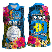 Palau Independence Day Women Sleeveless Polo Shirt 1st October 30th Anniversary Polynesian Jungle Flower LT03 - Polynesian Pride