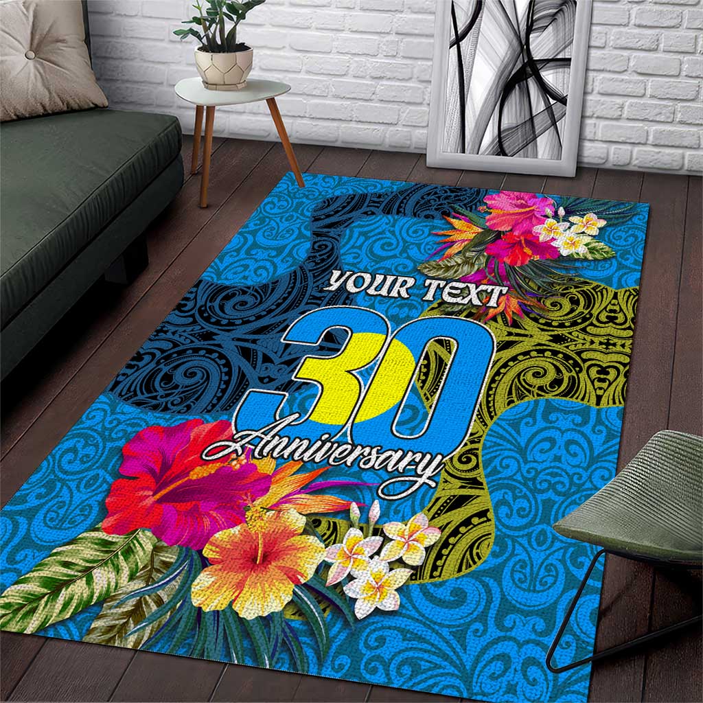 Personalised Palau Independence Day Area Rug 1st October 30th Anniversary Polynesian Jungle Flower