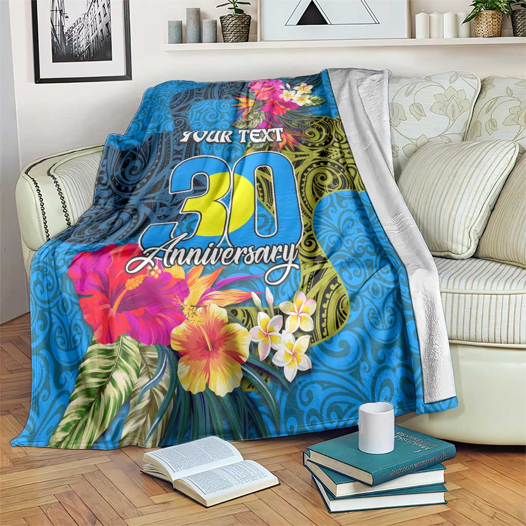 Personalised Palau Independence Day Blanket 1st October 30th Anniversary Polynesian Jungle Flower