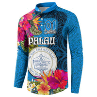 Personalised Palau Independence Day Button Sweatshirt 1st October 30th Anniversary Polynesian Jungle Flower LT03 - Polynesian Pride