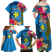 Personalised Palau Independence Day Family Matching Off Shoulder Maxi Dress and Hawaiian Shirt 1st October 30th Anniversary Polynesian Jungle Flower LT03 - Polynesian Pride
