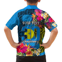 Personalised Palau Independence Day Family Matching Off Shoulder Short Dress and Hawaiian Shirt 1st October 30th Anniversary Polynesian Jungle Flower LT03 - Polynesian Pride