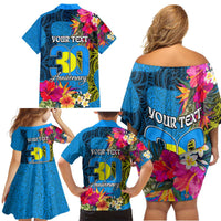 Personalised Palau Independence Day Family Matching Off Shoulder Short Dress and Hawaiian Shirt 1st October 30th Anniversary Polynesian Jungle Flower LT03 - Polynesian Pride