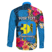 Personalised Palau Independence Day Family Matching Off Shoulder Short Dress and Hawaiian Shirt 1st October 30th Anniversary Polynesian Jungle Flower LT03 - Polynesian Pride