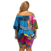 Personalised Palau Independence Day Family Matching Off Shoulder Short Dress and Hawaiian Shirt 1st October 30th Anniversary Polynesian Jungle Flower LT03 - Polynesian Pride