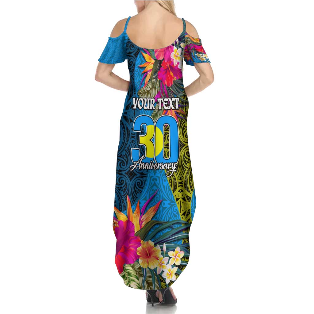 Personalised Palau Independence Day Family Matching Summer Maxi Dress and Hawaiian Shirt 1st October 30th Anniversary Polynesian Jungle Flower