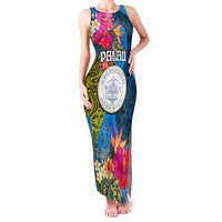 Personalised Palau Independence Day Family Matching Tank Maxi Dress and Hawaiian Shirt 1st October 30th Anniversary Polynesian Jungle Flower LT03 Mom's Dress Blue - Polynesian Pride