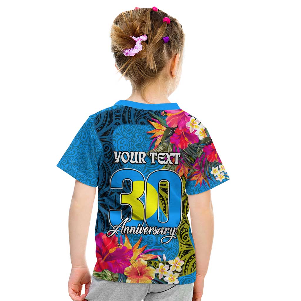 Personalised Palau Independence Day Kid T Shirt 1st October 30th Anniversary Polynesian Jungle Flower LT03 - Polynesian Pride