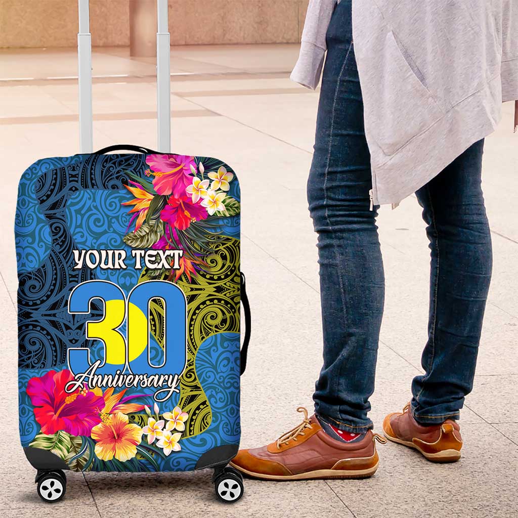 Personalised Palau Independence Day Luggage Cover 1st October 30th Anniversary Polynesian Jungle Flower