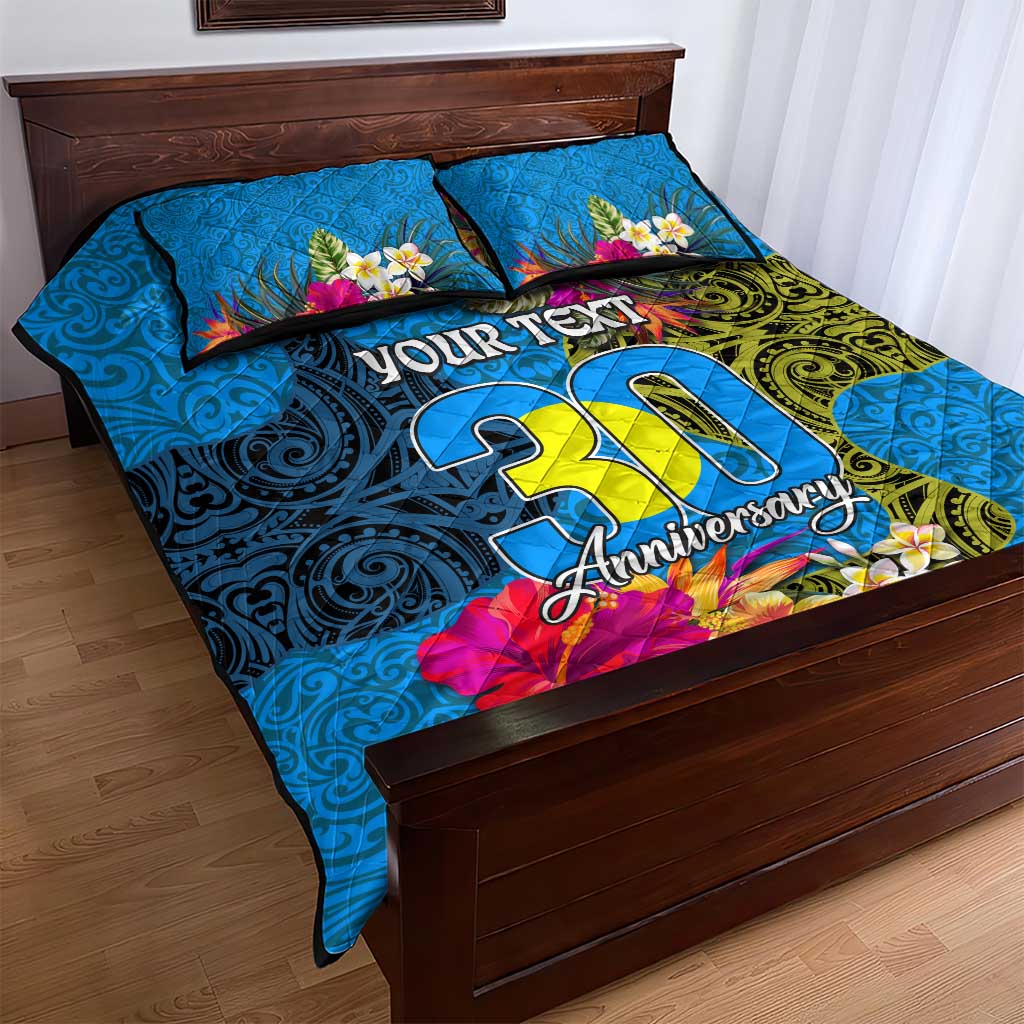 Personalised Palau Independence Day Quilt Bed Set 1st October 30th Anniversary Polynesian Jungle Flower