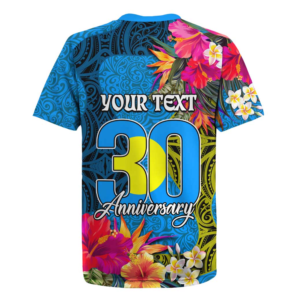 Personalised Palau Independence Day Rugby Jersey 1st October 30th Anniversary Polynesian Jungle Flower LT03 - Polynesian Pride