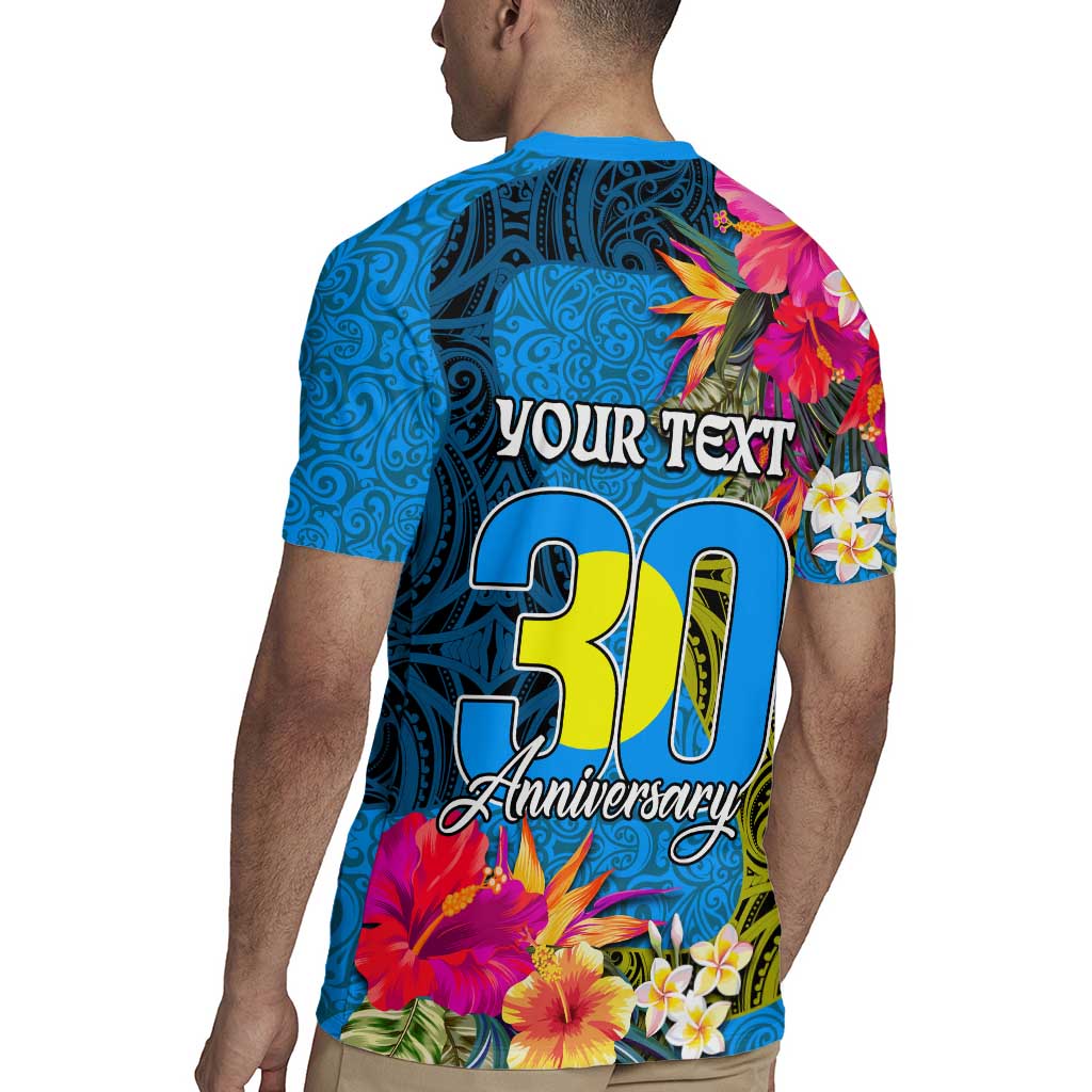 Personalised Palau Independence Day Rugby Jersey 1st October 30th Anniversary Polynesian Jungle Flower LT03 - Polynesian Pride