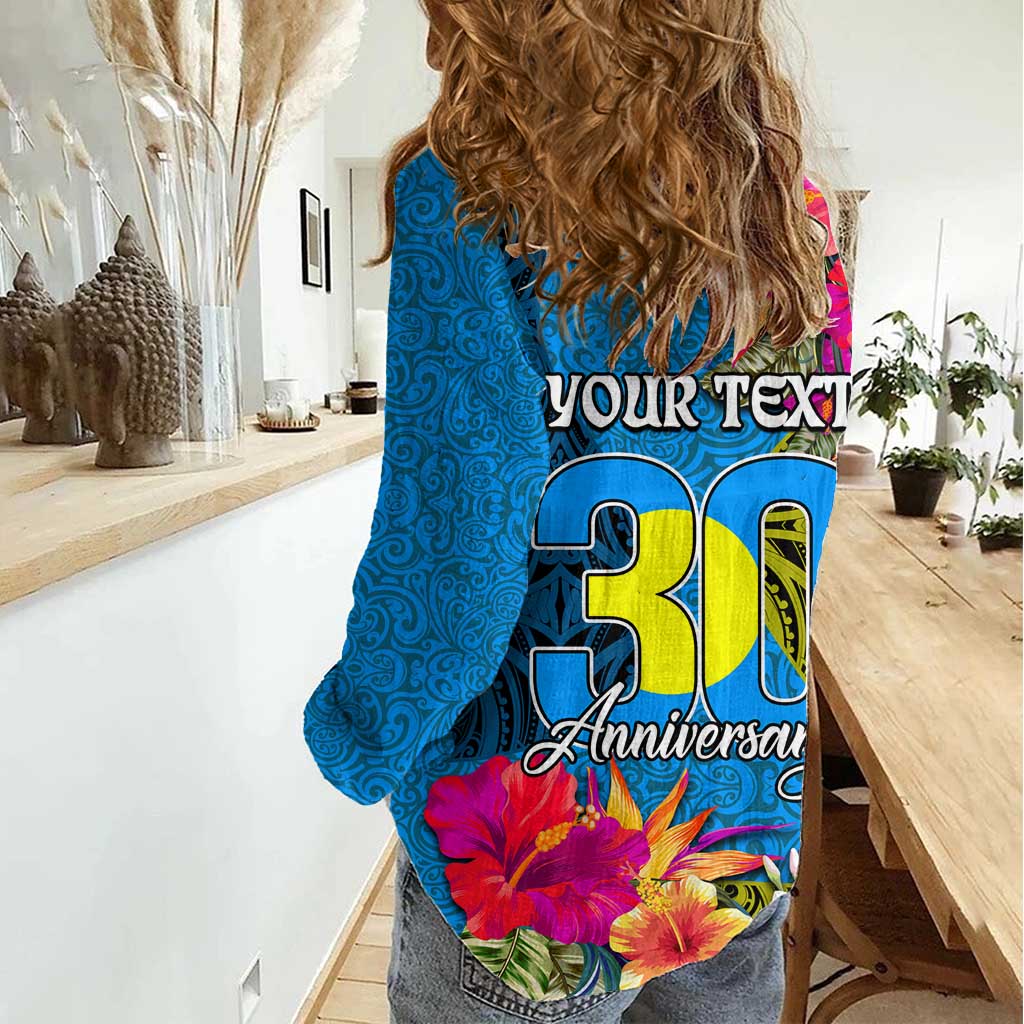 Personalised Palau Independence Day Women Casual Shirt 1st October 30th Anniversary Polynesian Jungle Flower LT03 - Polynesian Pride