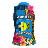 Personalised Palau Independence Day Women Sleeveless Polo Shirt 1st October 30th Anniversary Polynesian Jungle Flower LT03 - Polynesian Pride