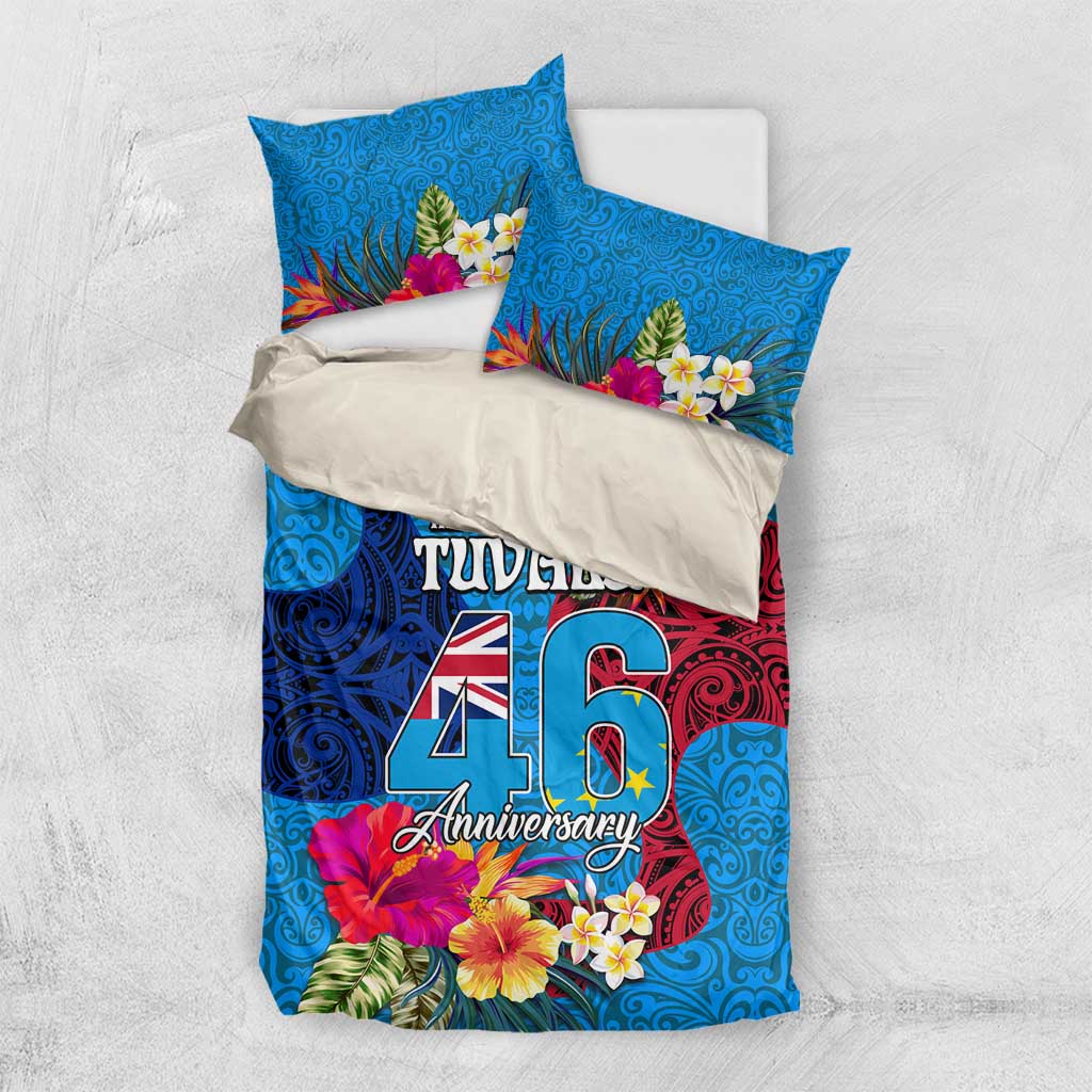 Tuvalu Independence Day Bedding Set 1st October 46th Anniversary Polynesian Jungle Flower