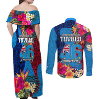 Tuvalu Independence Day Couples Matching Off Shoulder Maxi Dress and Long Sleeve Button Shirt 1st October 46th Anniversary Polynesian Jungle Flower LT03 - Polynesian Pride