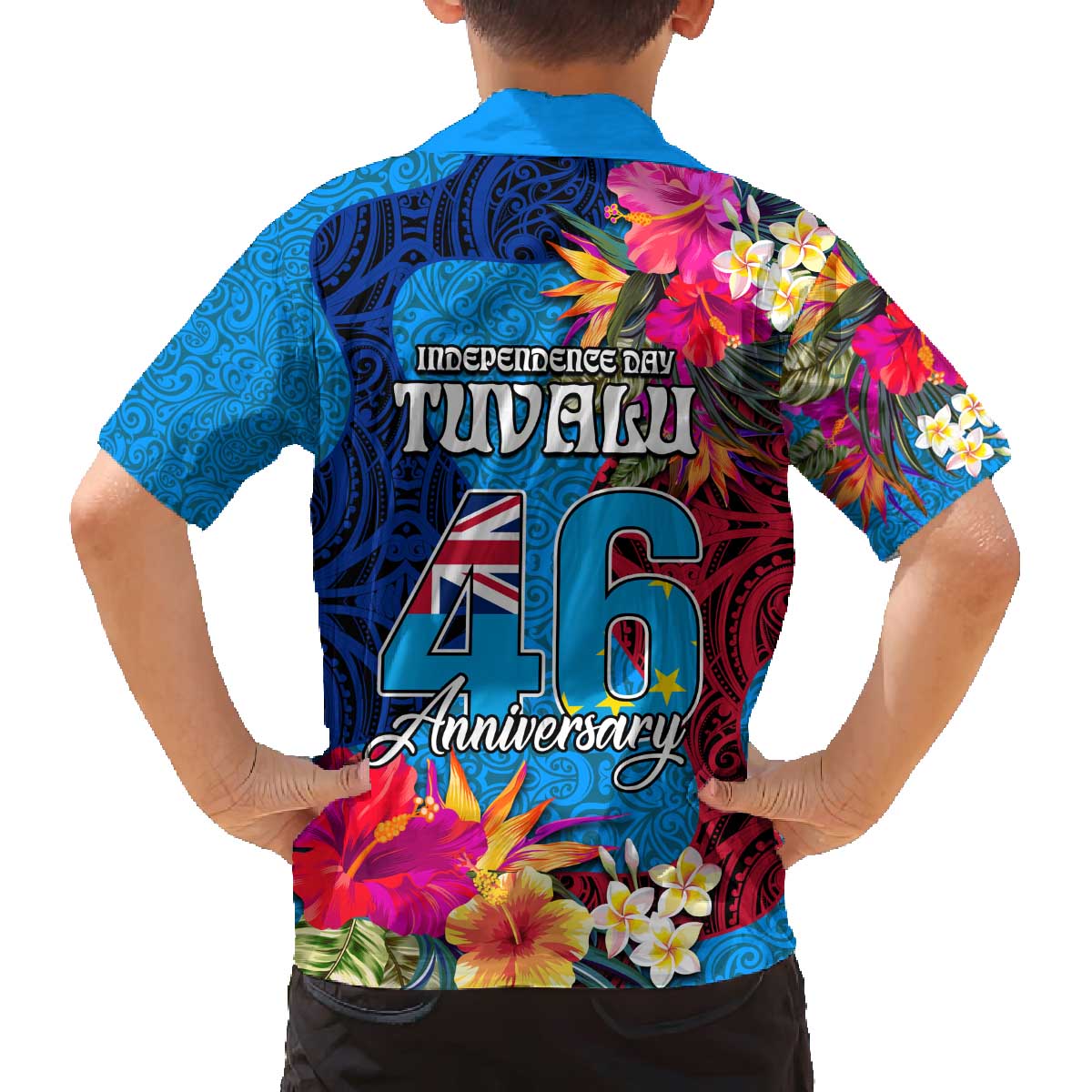 Tuvalu Independence Day Family Matching Puletasi and Hawaiian Shirt 1st October 46th Anniversary Polynesian Jungle Flower LT03 - Polynesian Pride
