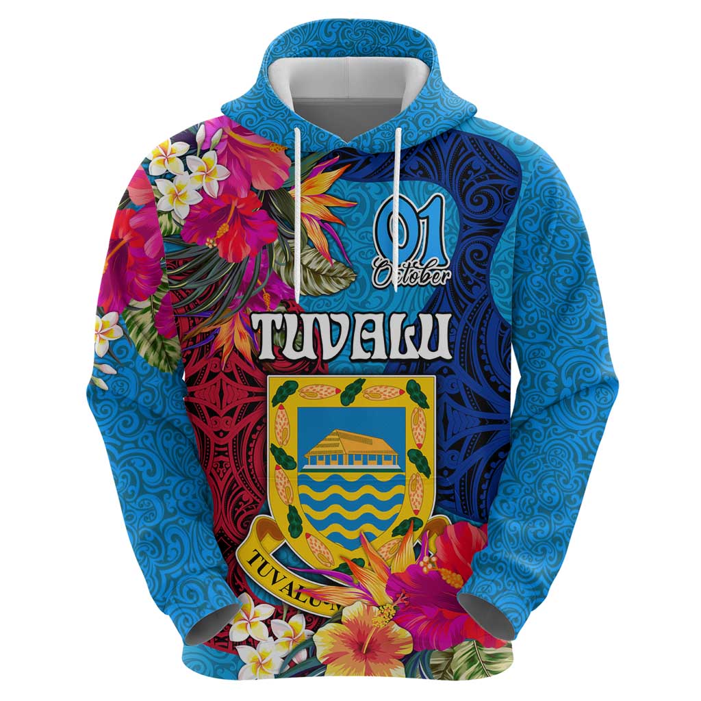 Tuvalu Independence Day Hoodie 1st October 46th Anniversary Polynesian Jungle Flower