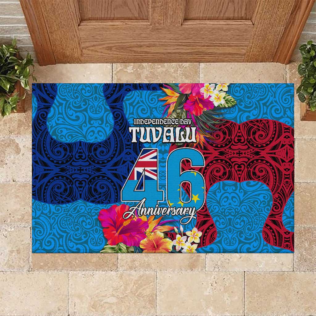 Tuvalu Independence Day Rubber Doormat 1st October 46th Anniversary Polynesian Jungle Flower