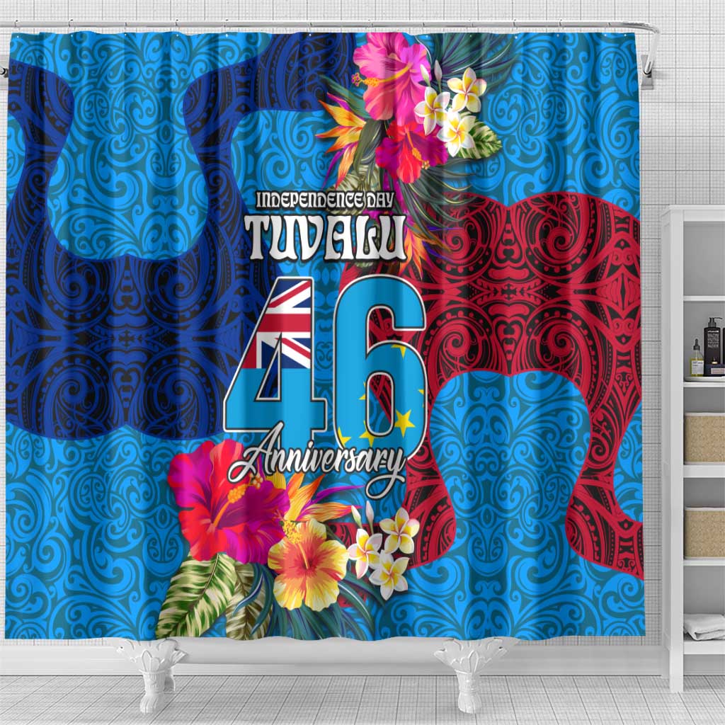 Tuvalu Independence Day Shower Curtain 1st October 46th Anniversary Polynesian Jungle Flower LT03 - Polynesian Pride