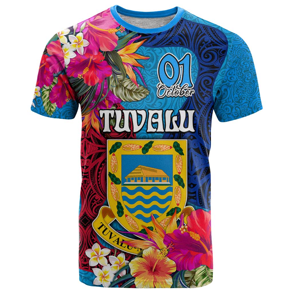 Tuvalu Independence Day T Shirt 1st October 46th Anniversary Polynesian Jungle Flower