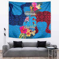 Tuvalu Independence Day Tapestry 1st October 46th Anniversary Polynesian Jungle Flower LT03 Blue - Polynesian Pride