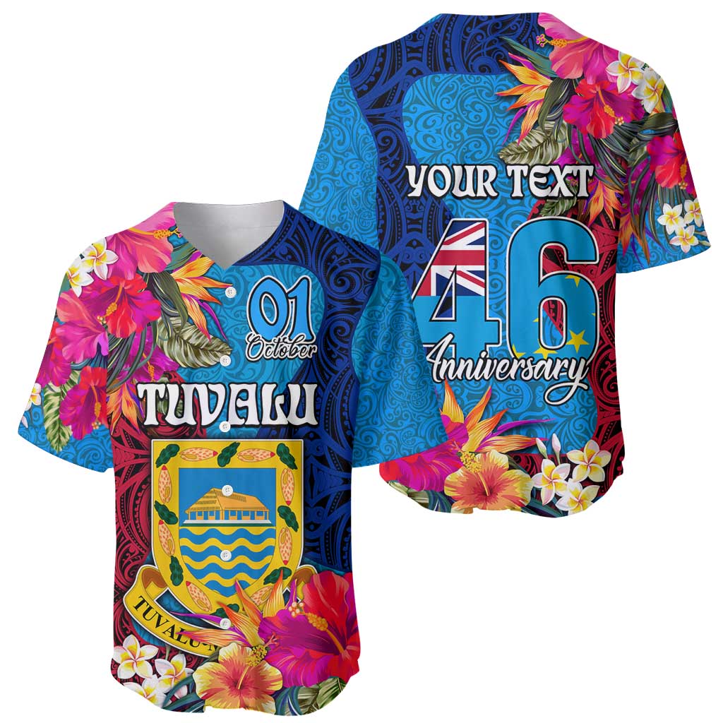 Personalised Tuvalu Independence Day Baseball Jersey 1st October 46th Anniversary Polynesian Jungle Flower LT03 - Polynesian Pride