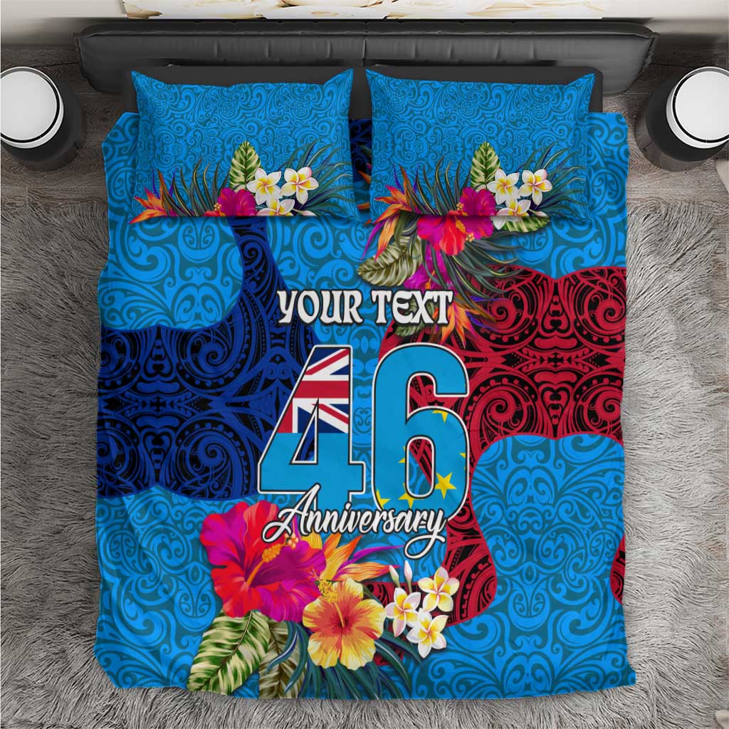 Personalised Tuvalu Independence Day Bedding Set 1st October 46th Anniversary Polynesian Jungle Flower