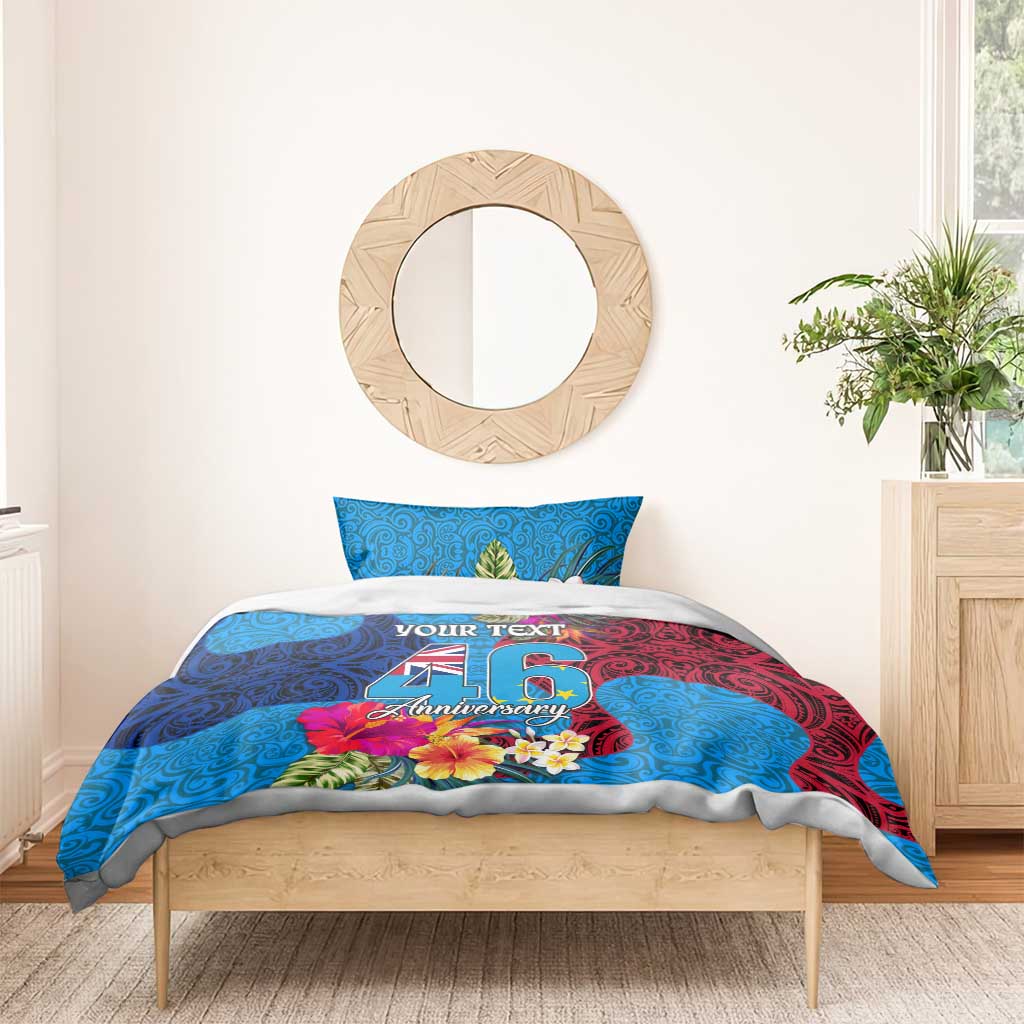 Personalised Tuvalu Independence Day Bedding Set 1st October 46th Anniversary Polynesian Jungle Flower