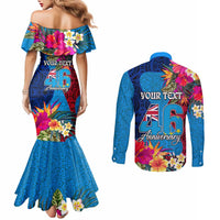 Personalised Tuvalu Independence Day Couples Matching Mermaid Dress and Long Sleeve Button Shirt 1st October 46th Anniversary Polynesian Jungle Flower LT03 - Polynesian Pride