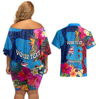 Personalised Tuvalu Independence Day Couples Matching Off Shoulder Short Dress and Hawaiian Shirt 1st October 46th Anniversary Polynesian Jungle Flower LT03 - Polynesian Pride