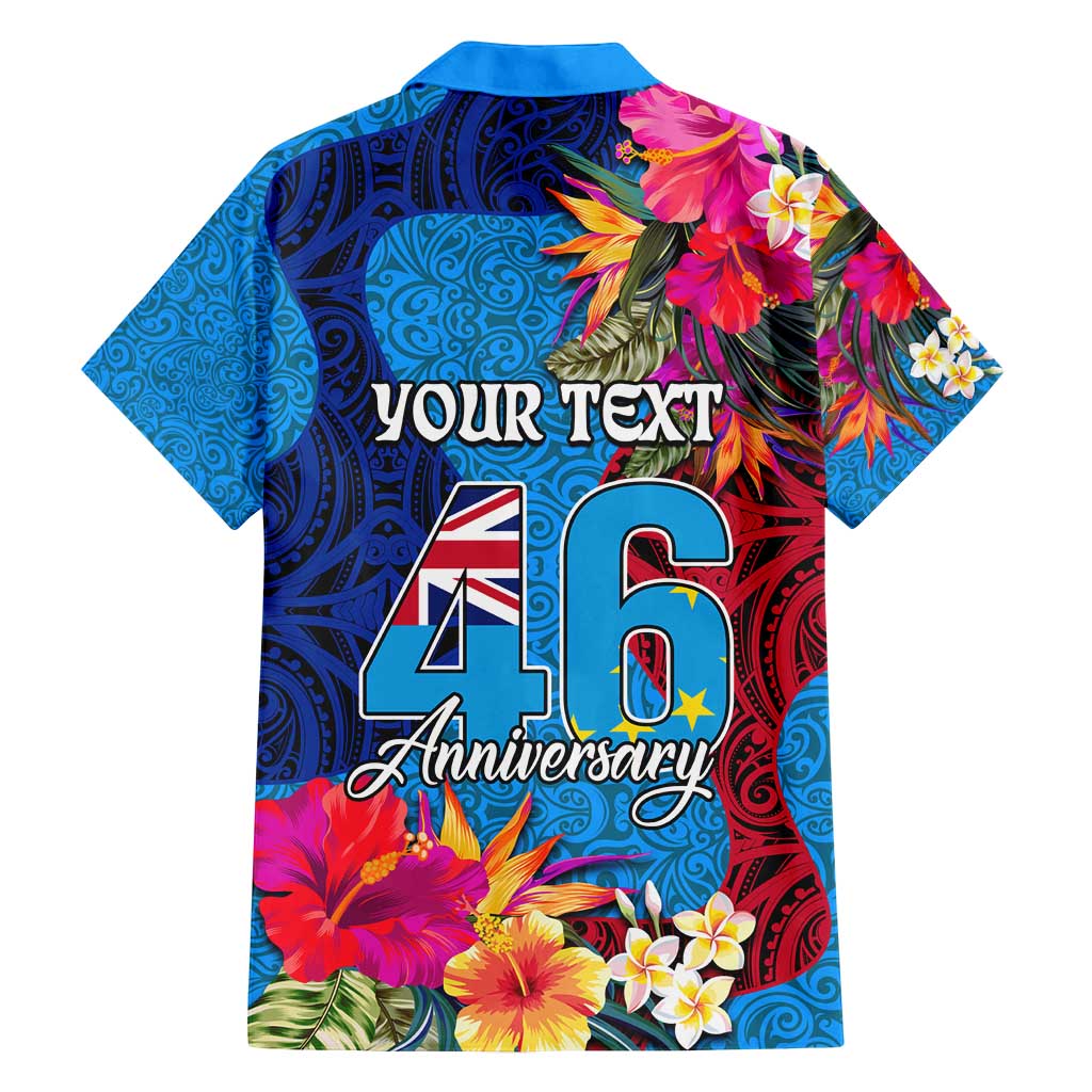 Personalised Tuvalu Independence Day Family Matching Summer Maxi Dress and Hawaiian Shirt 1st October 46th Anniversary Polynesian Jungle Flower