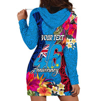 Personalised Tuvalu Independence Day Hoodie Dress 1st October 46th Anniversary Polynesian Jungle Flower