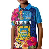 Personalised Tuvalu Independence Day Kid Polo Shirt 1st October 46th Anniversary Polynesian Jungle Flower LT03 Kid Blue - Polynesian Pride