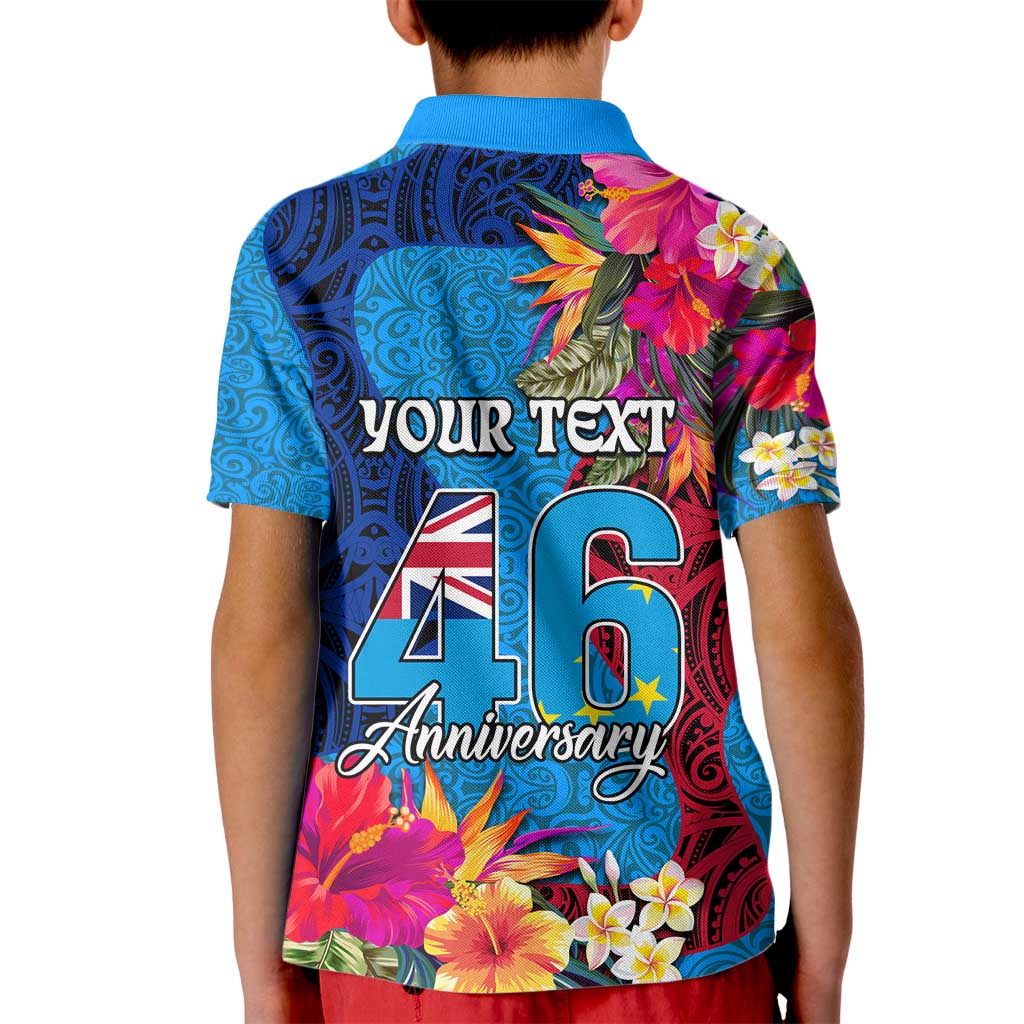 Personalised Tuvalu Independence Day Kid Polo Shirt 1st October 46th Anniversary Polynesian Jungle Flower LT03 - Polynesian Pride