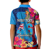 Personalised Tuvalu Independence Day Kid Polo Shirt 1st October 46th Anniversary Polynesian Jungle Flower LT03 - Polynesian Pride